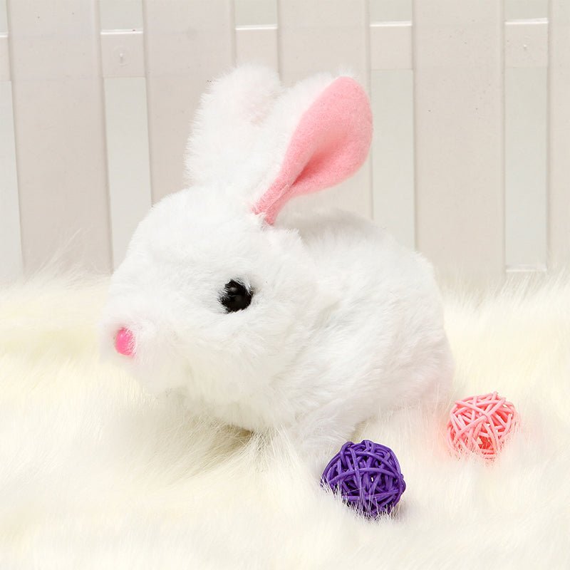 Fluffy white educational interactive toy rabbit for kids with colorful balls, perfect as an interactive educational toy for kids