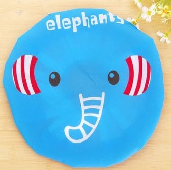 Bright blue eco-friendly baby shower hat featuring an elephant design with playful stripes for toddlers and kids