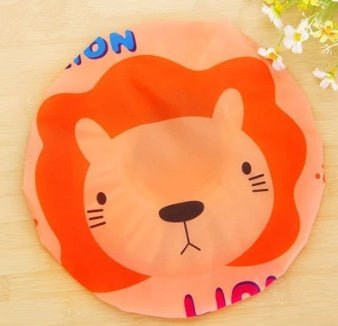 Eco-friendly baby shower hat featuring a cute lion design, perfect for toddlers and kids during bath time