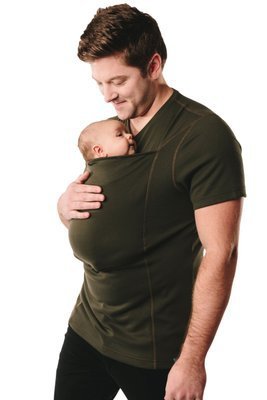 Kangaroo Mom T-shirt in olive green, designed for carrying a baby comfortably while wearing the soft, long-sleeved fabric