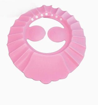 Pink eco-friendly baby shower hat designed for toddlers and kids with adjustable features for comfort during bathing