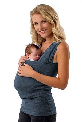 Kangaroo Mom T-shirt featuring a stylish design and built-in pouch for carrying a baby comfortably