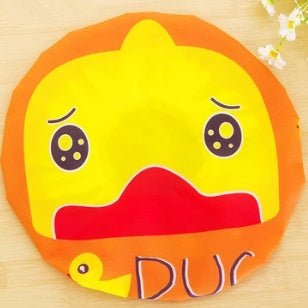 Cute eco-friendly baby shower hat featuring a duck design in bright colors, perfect for toddlers and kids