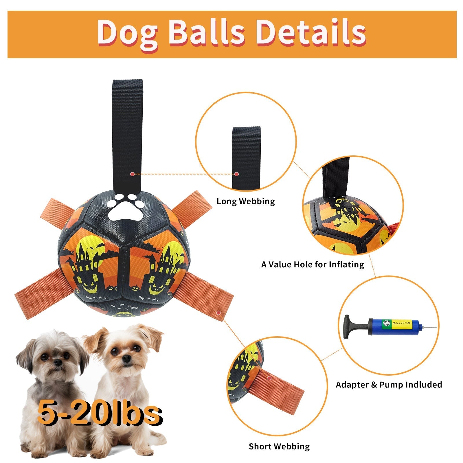 Interactive dog soccer ball with straps for small dogs - EASY BUYZ