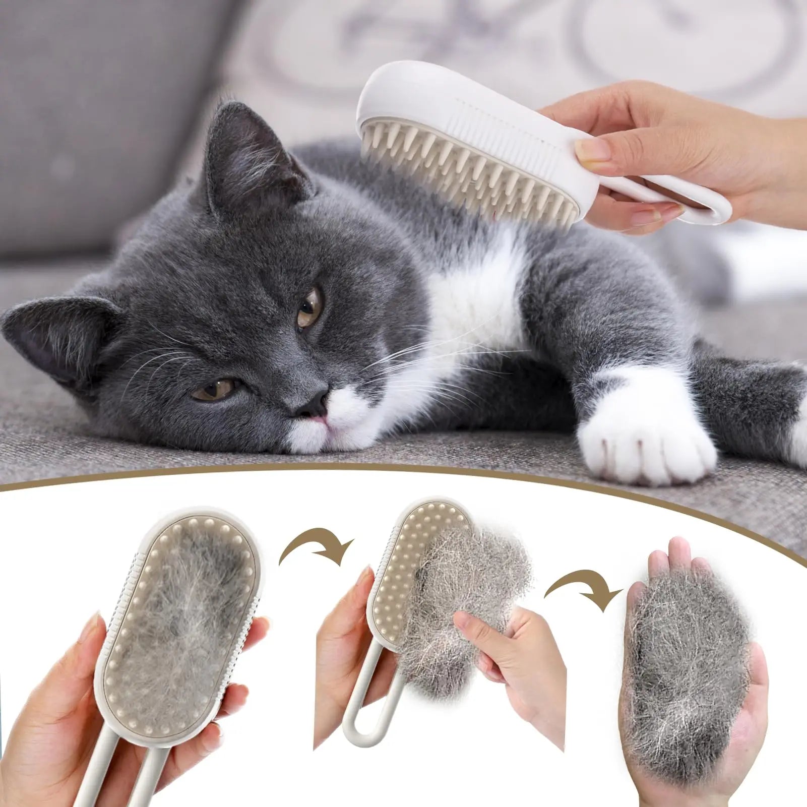 Electric Steamy Cat Brush: 3 - in - 1 for grooming & massage! - EASY BUYZ