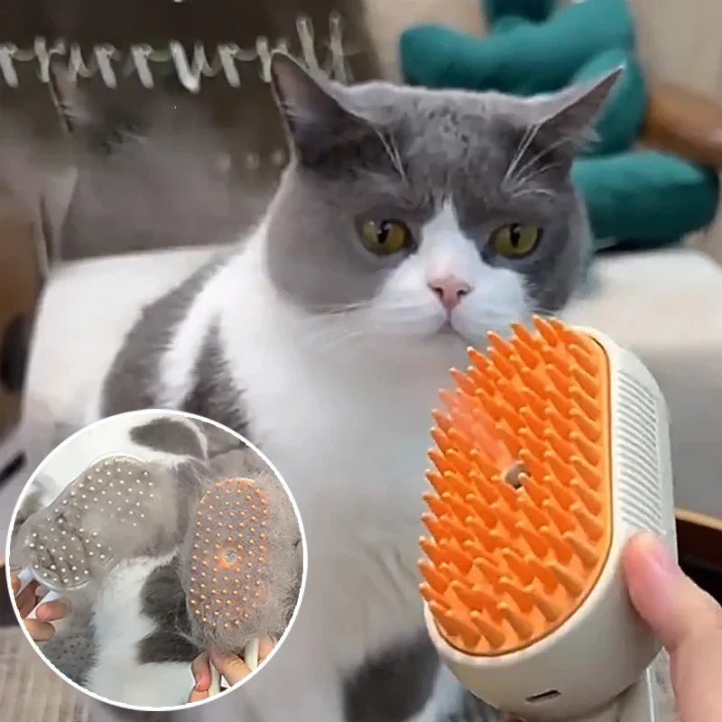 Electric Steamy Cat Brush: 3 - in - 1 for grooming & massage! - EASY BUYZ