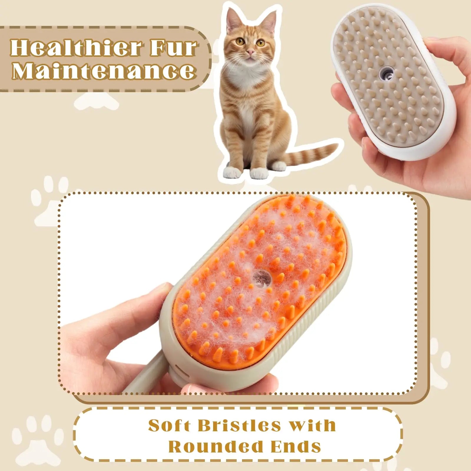 Electric Steamy Cat Brush: 3 - in - 1 for grooming & massage! - EASY BUYZ