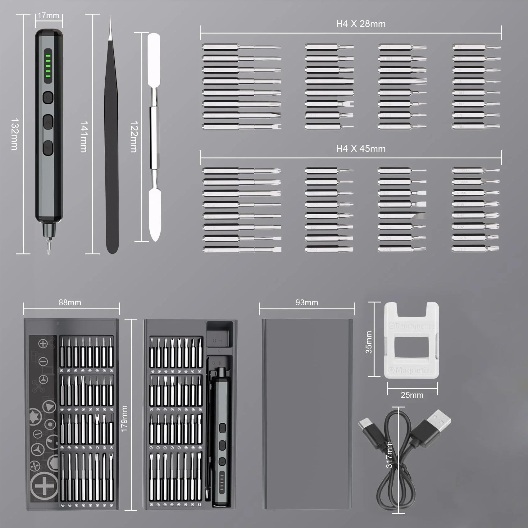 68-in-1 mini electric screwdriver set with magnetic bits, precision tools, and USB charging for versatile repairs