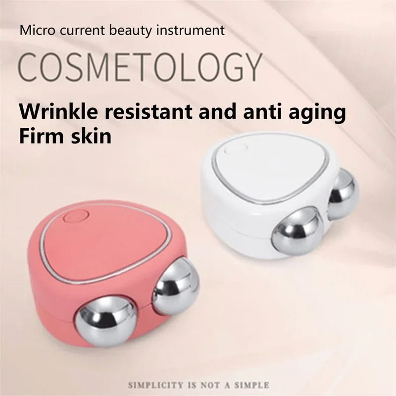 Facial micro-current beauty device in pink and white colors designed for lifting, wrinkle resistance, and firm skin