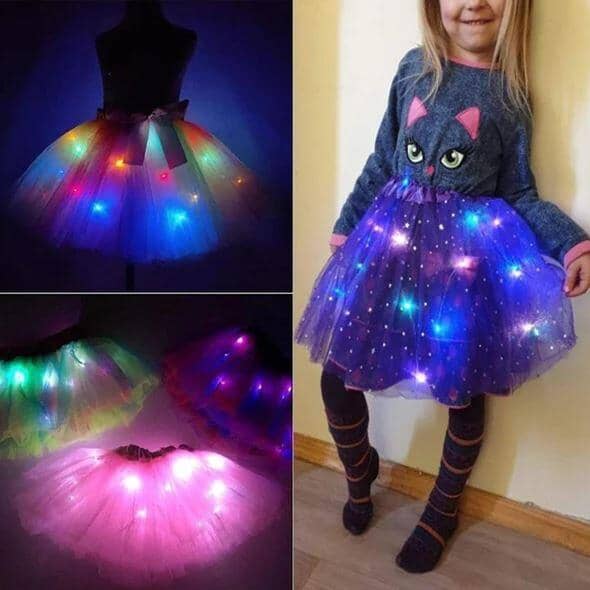 Colorful LED tutu skirt for kids featuring vibrant lights, perfect for parties and dress-up occasions